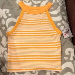 American Eagle Outfitters Yellow and White Ribbed Halter Tank